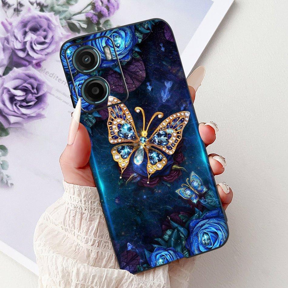 For Motorola Moto G05 G15 E15 2024 Floral Butterfly Phone Case For MOTO G05 G15 E15 4G Black Silicone Soft Lightweight Case