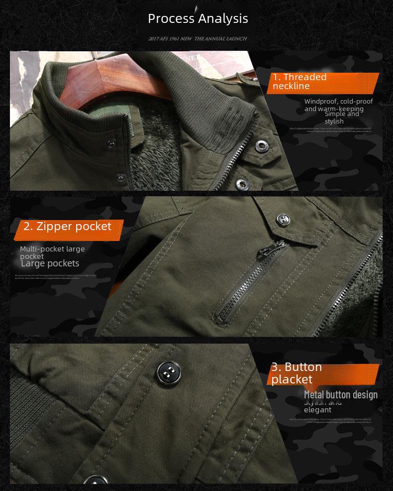 Men's Winter Plus Velvet Thickened Pure Cotton Military Jacket