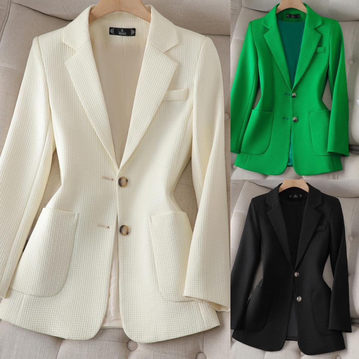 

Women s Fashion Elegant Solid Blazer Spring Autumn Style Korean Version Commuter Casual Elegant Single-breasted Blazer XS бежевий