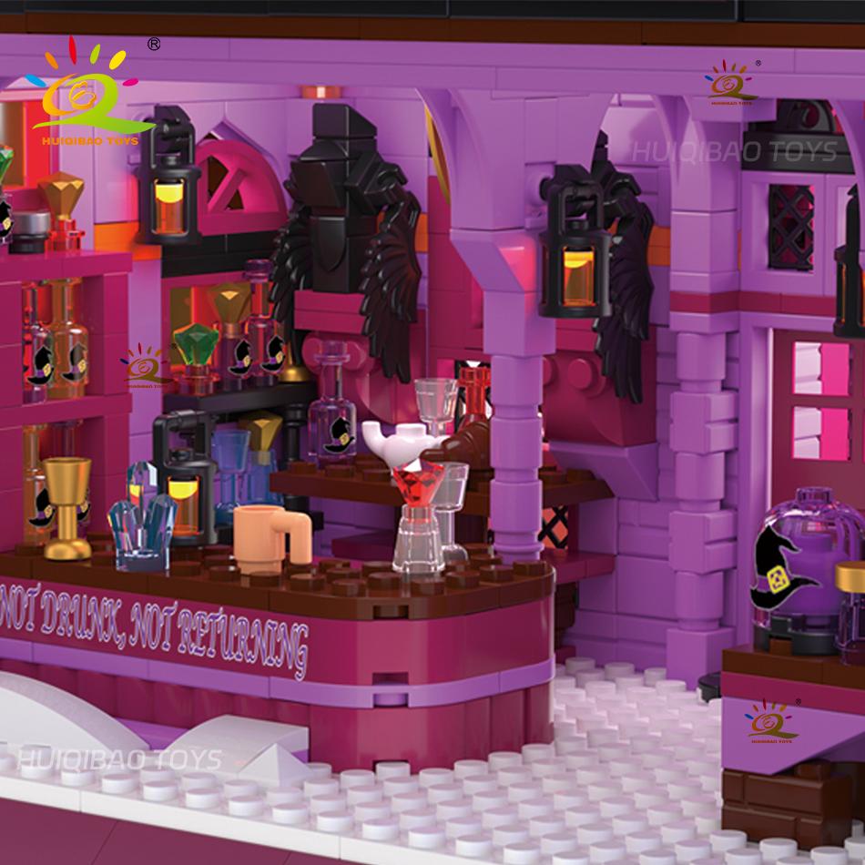 HUIQIBAO Halloween Dom Czarownicy Bar Czarodzieja Sklep Magiczny Mikro Model Klocki do Budowania Miasto DIY Sklep Montaż Klocki Zabawki dla Dzieci