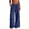 Pantaloni da Donna Casual a Vita Alta a Gamba Larga per Vacanze al Mare con Tasche