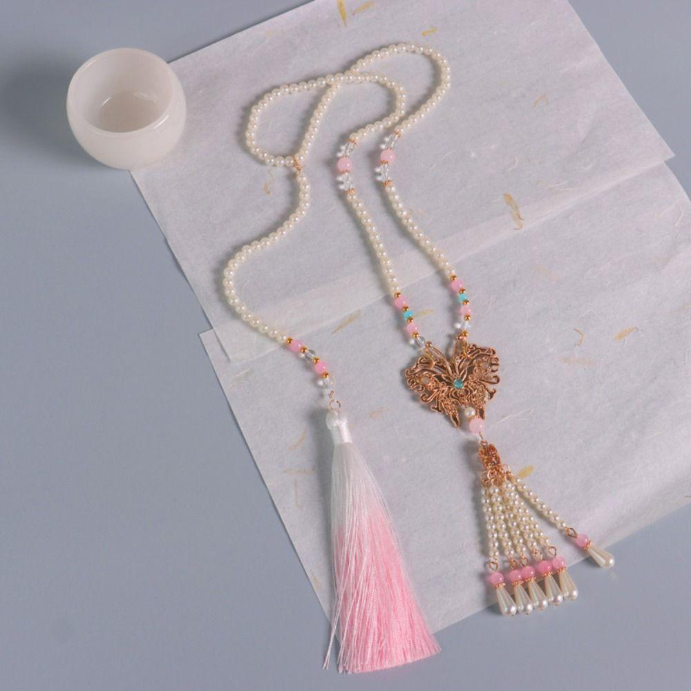 Imitation Pearl Chinese Pearl Necklace Tassel Ethnic Style Choker Hanfu Necklace  Horse Face Skirt