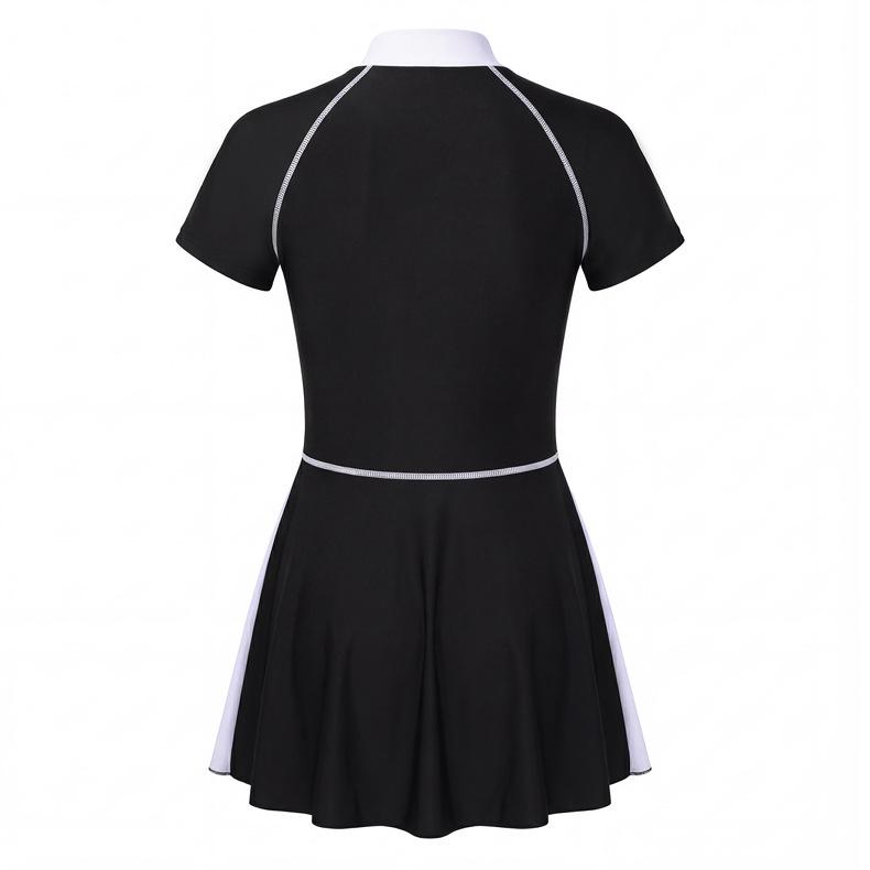 Costume da bagno a due pezzi con gonna, manica corta, cerniera e spacco, stile coreano, per donna, 2026
