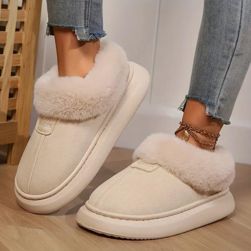 Woman Casual Platform Fluffy Slippers Faemale Fashion Plush Warm Cotton Shoes Couples Comfort Thick Soled House Warm Slippers