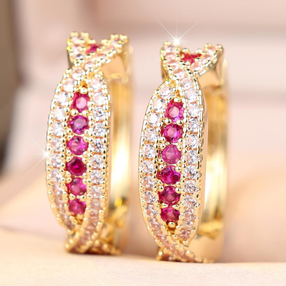 Brilliant Four Color Option Zircon Cross Twisted Hoop Earrings for Women Daily Wear and Party