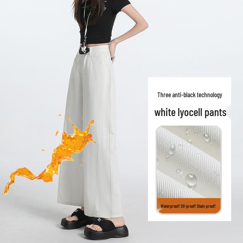 Women's Tencel Denim Wide-Leg Pants - High Waist, Slimming, Breathable, Lightweight, for Summer and Autumn