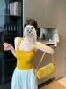 Yellow Square Neck Knitted I-shaped Sling Vest Women's Summer Inner Slim-fit Bottoming Shirt Spice Girl Short Outerwear Top