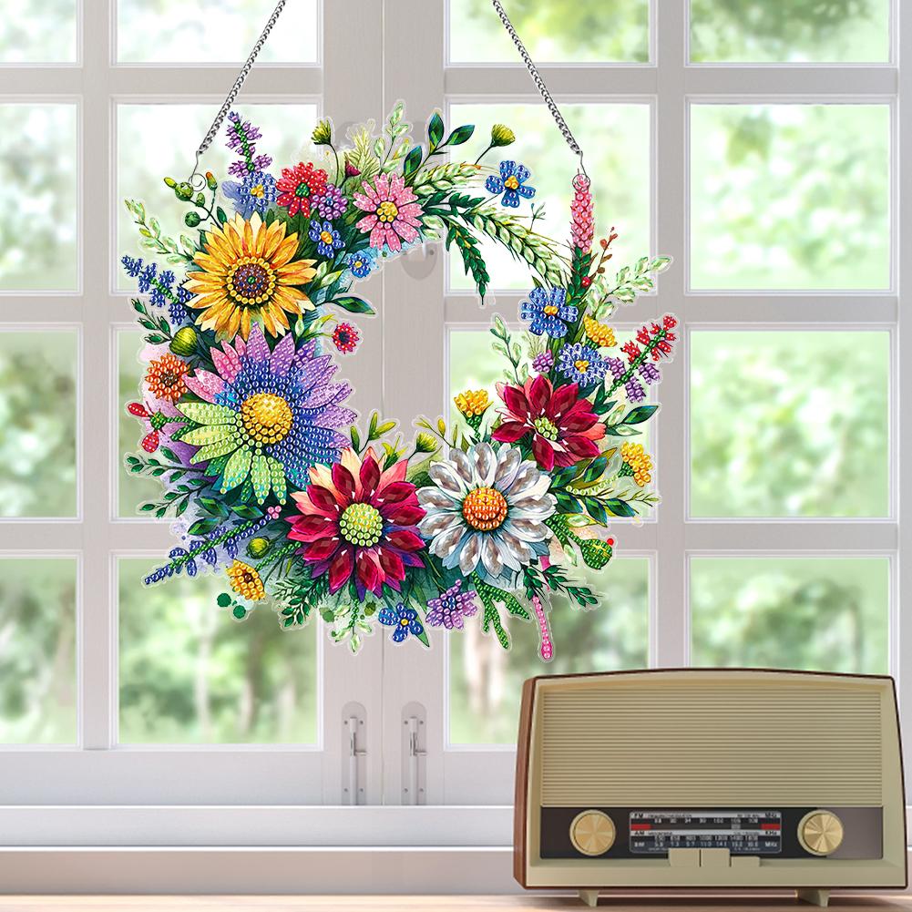 Acrylic Special Shaped Colorful Pattern Rhinestone Diamond Art Window Pendants Diamond Painting Hanging Decor for Office Decor