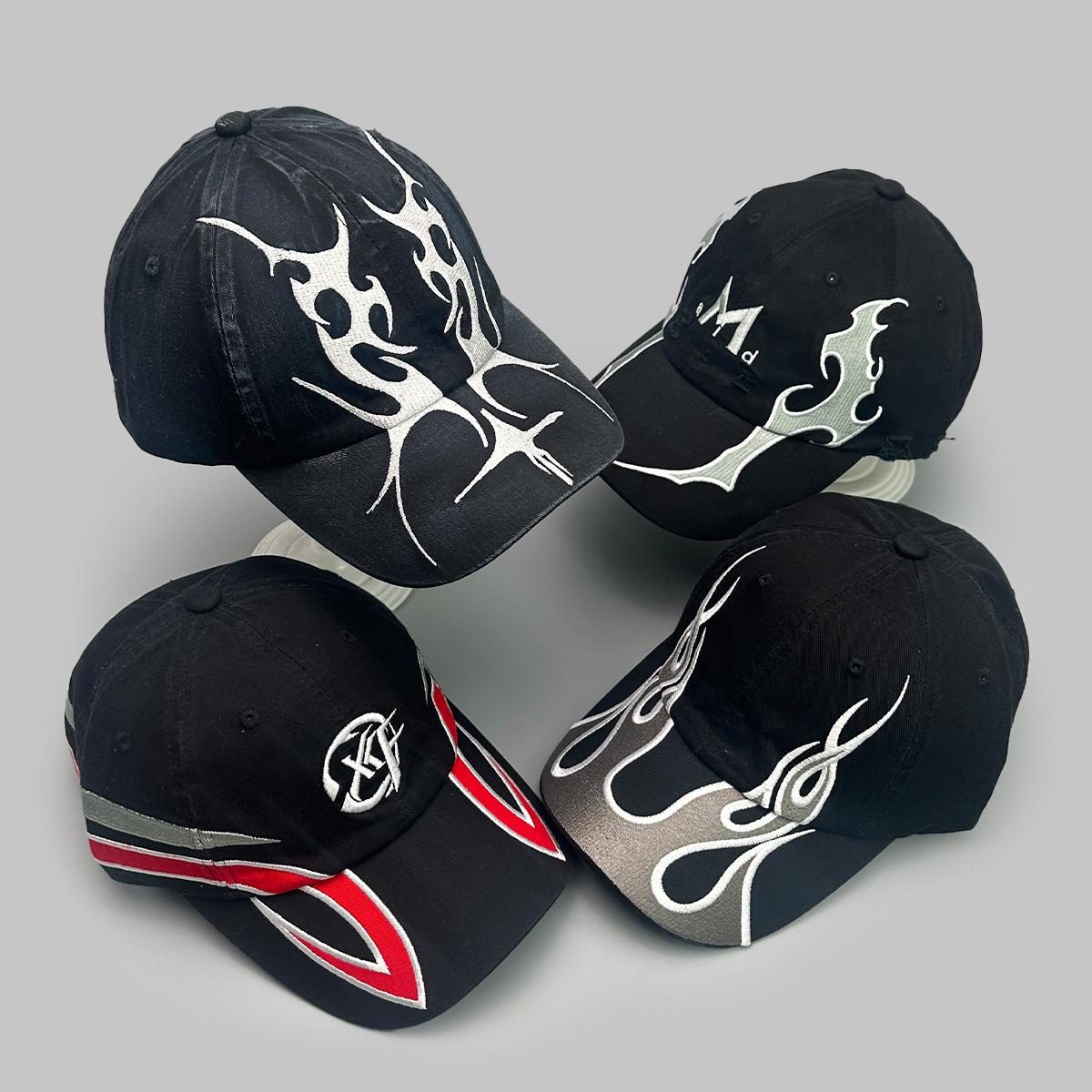 My Extreme Outdoor Activities Women's Black/Red/Grey American Embroide Flame Double-Edged Blade Baseball Hats New Men Sunshade Personal Versatile Niche Fashion Peaked Caps 52-60Cm