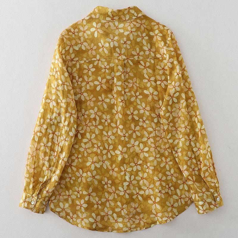 Japanese Women's Cotton Linen Floral Long Sleeve Shirt - Autumn Collection