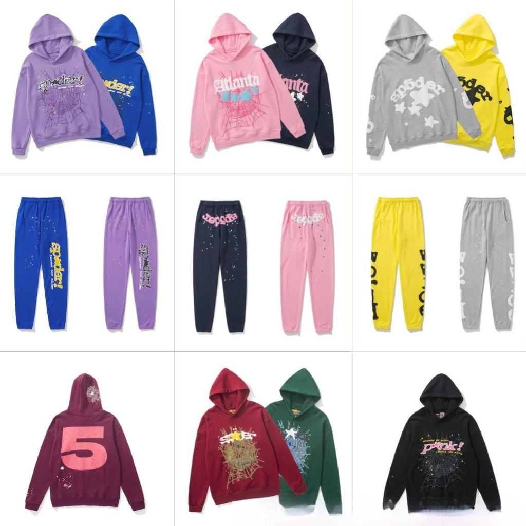 Sp5der 555555 Unisex Spinnennetz-Hoodie mit Schaumstoff-Schriftzug