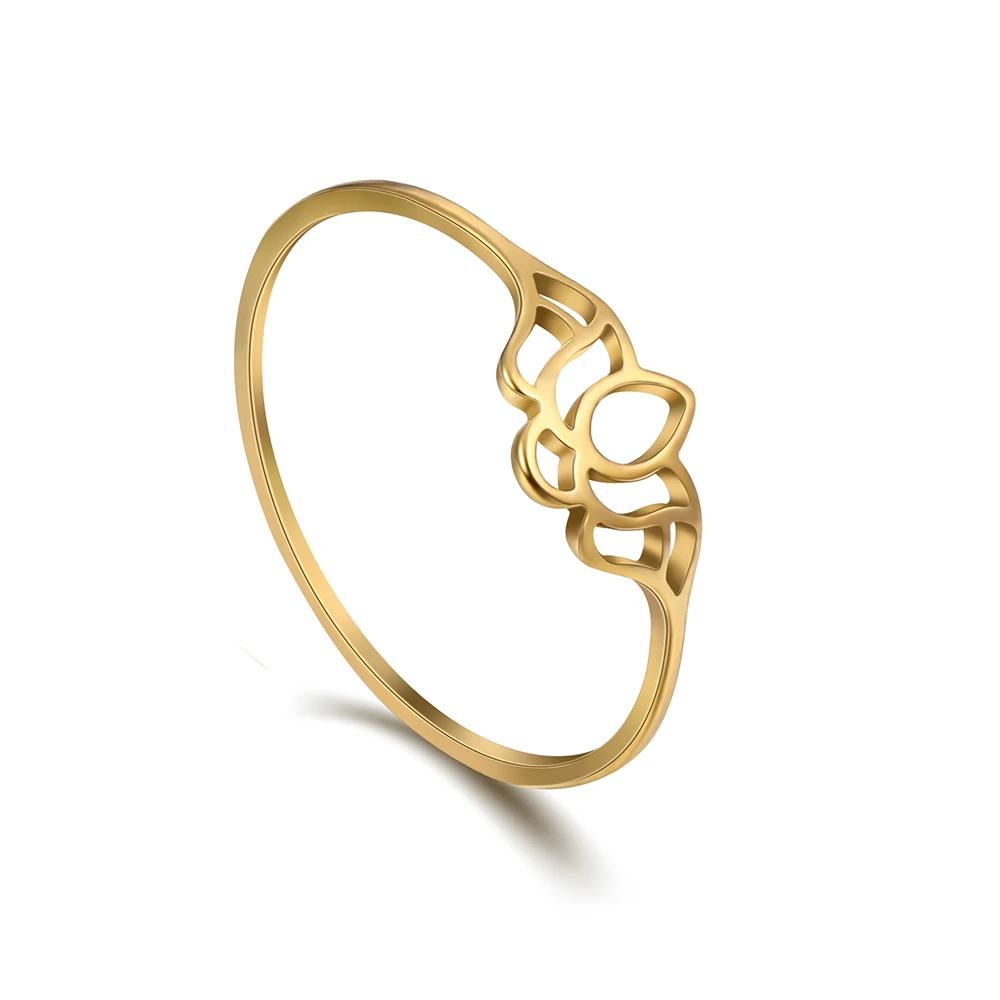 Stainless Steel Lotus Flower Rings for Women Vintage Finger Ring Jewelry Female Wedding Engagement Gift