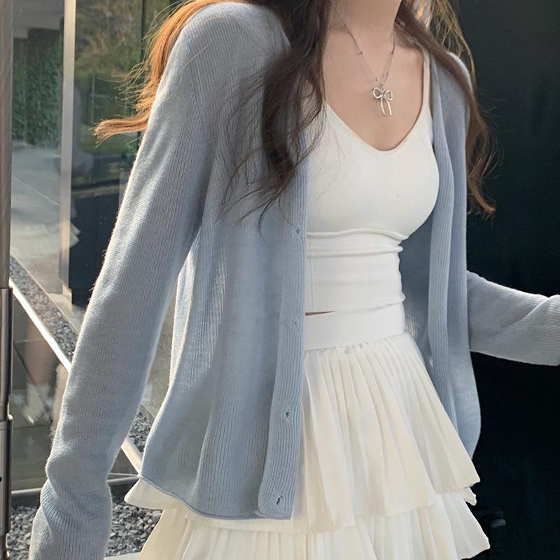 Women's Ice Silk Knitted Cardigan Coat - Spring/Summer 2026 Sun Protection Shawl for Dresses