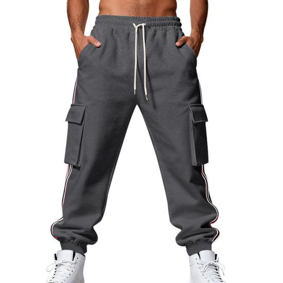 Men Winter Jogger Pants Drawstring Waist Gym Sweatpants Thickened Warm Cargo Pants Baggy Track Pants for Jogging Running Workout