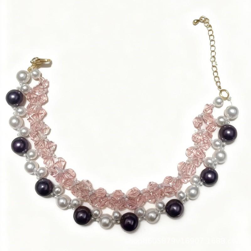 Sweet Cat Dog Necklace With Imitation Pearl Beads Adjustable Pet Collar Charm Girls Princess Style