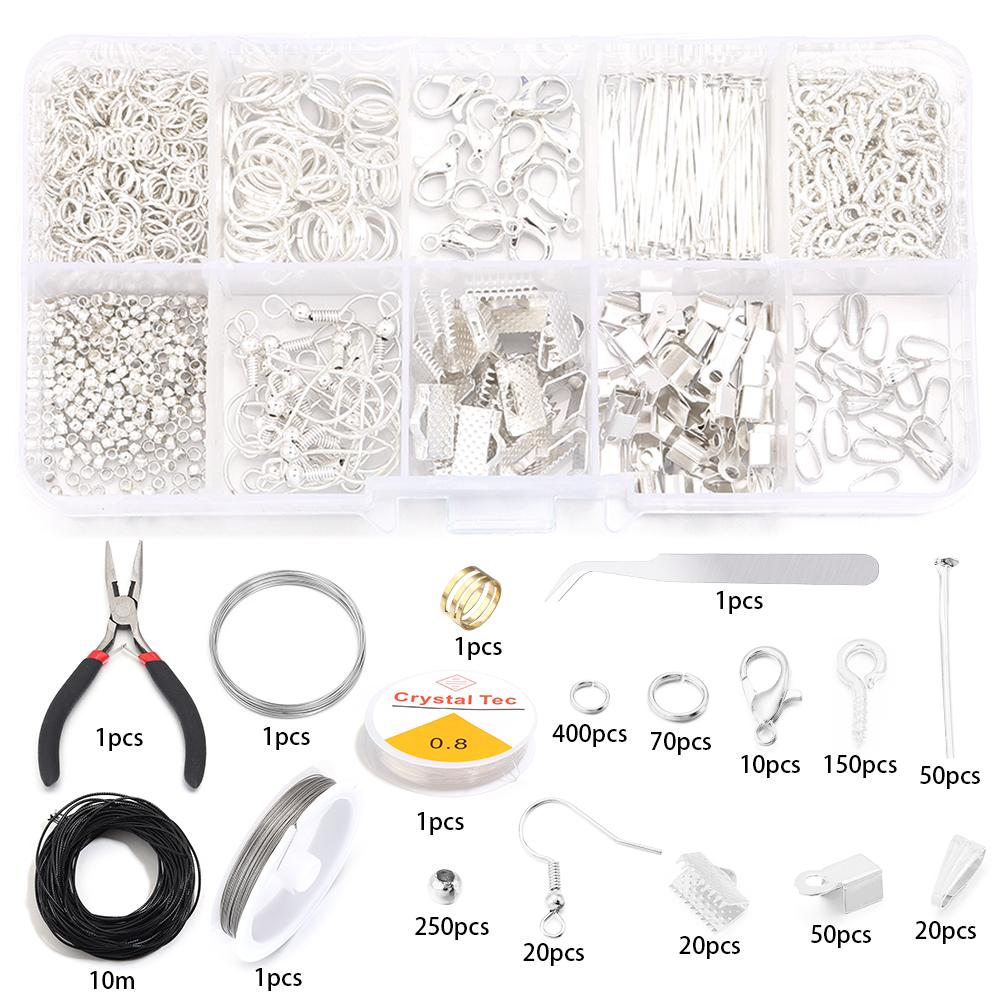 1Set Jewelry Making Kit Metal Lobster Clasp Open Jump Rings Earrings Hook Repair Tools Box For DIY Jewelry Making Accessories