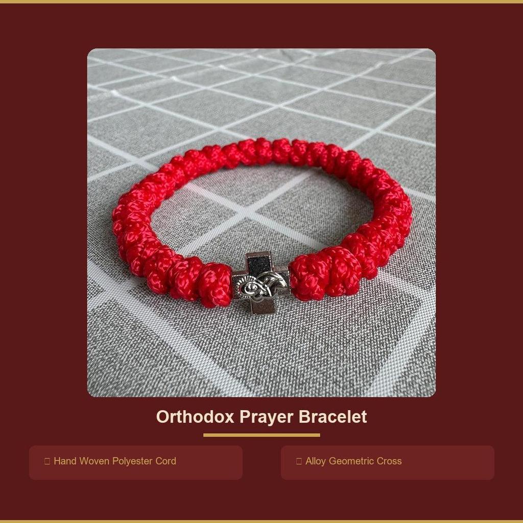 Handmade Polyester Braided Prayer Rope Eastern Orthodox Cross Wrist Jewelry
