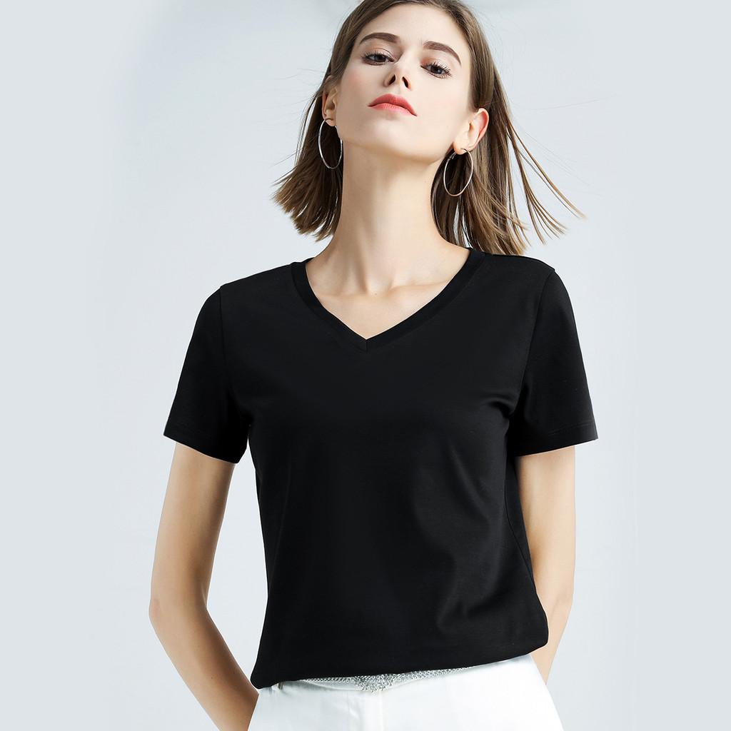 Silk Cotton T Shirt For Women With V Neck And Slim Fit For Casual Wear