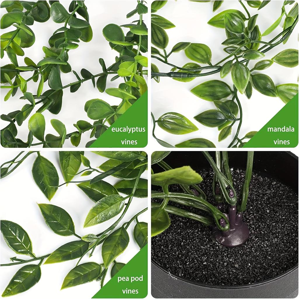 3pcs Artificial Hanging Potted Plants, Fake Hanging Eucalyptus Vine, Mandala Vine and Pea Pods with Pots, Indoor Outdoor Hanging Decor