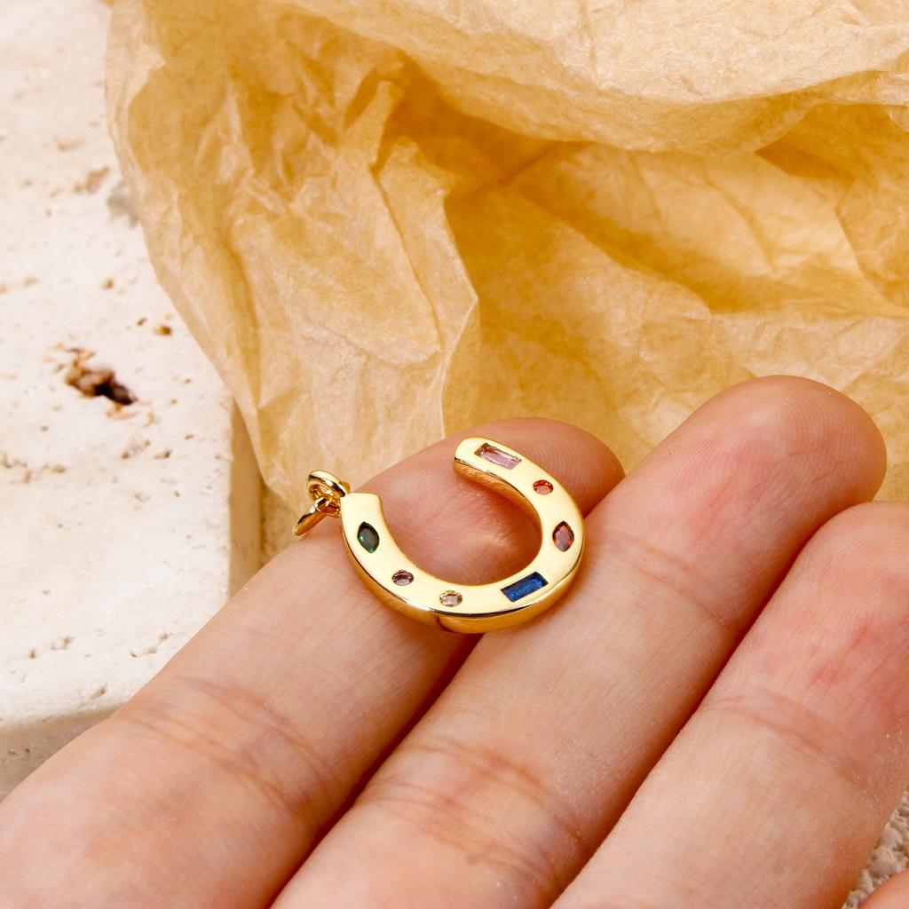 1 Piece Brass West Cowboy Charms 18K Real Gold Plated Luck Horseshoe Pendants For DIY Necklace Jewelry Making