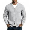 Herren Zopfmuster V-Ausschnitt Cardigan Pullover, Knopfleiste vorne, Zwei aufgesetzte Taschen, Gerippte Bündchen & Saum, Weicher Strick Lässiges Layering Top