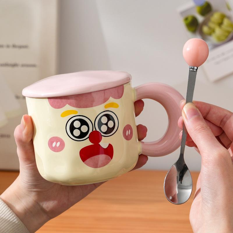 Süße und Lustige Keramiktasse mit Deckel Löffel Studentenwohnheim Milch Frühstückstasse Hochwertige Tasse Haus Kaffeetasse