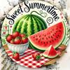 Sweet Summer Watermelon Strawberry Round Metal Wall Art Flat Print Hanging Sign Home Room Decor