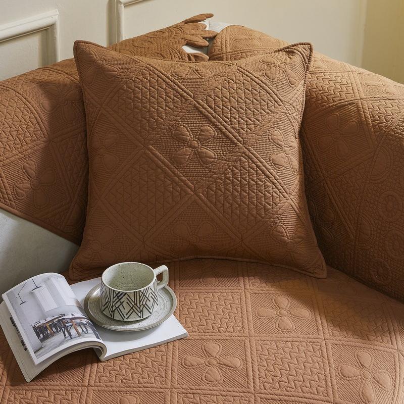Wave Edge Quilting Embroidery Cotton Four-Season Universal Sofa Cushion Heavy High-End Living Room Non-Slip Sofa Cover Towel Cover