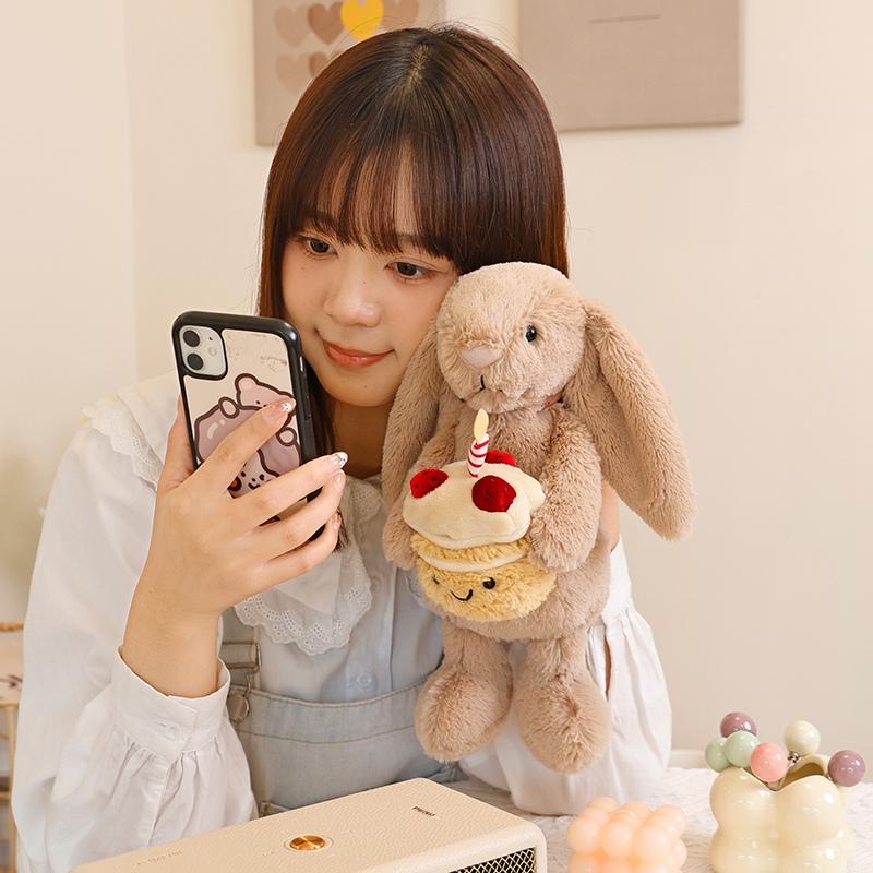 31cm Bonnie Rabbit Holding Birthday Cake Plush Animals Cute Bunny Accompanying Doll Easter Gift Kids Birthday Decors