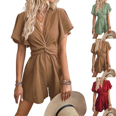 Women's Comfortable Casual Jumpsuit Short Sleeve Top Sweater Jumpsuit Shorts