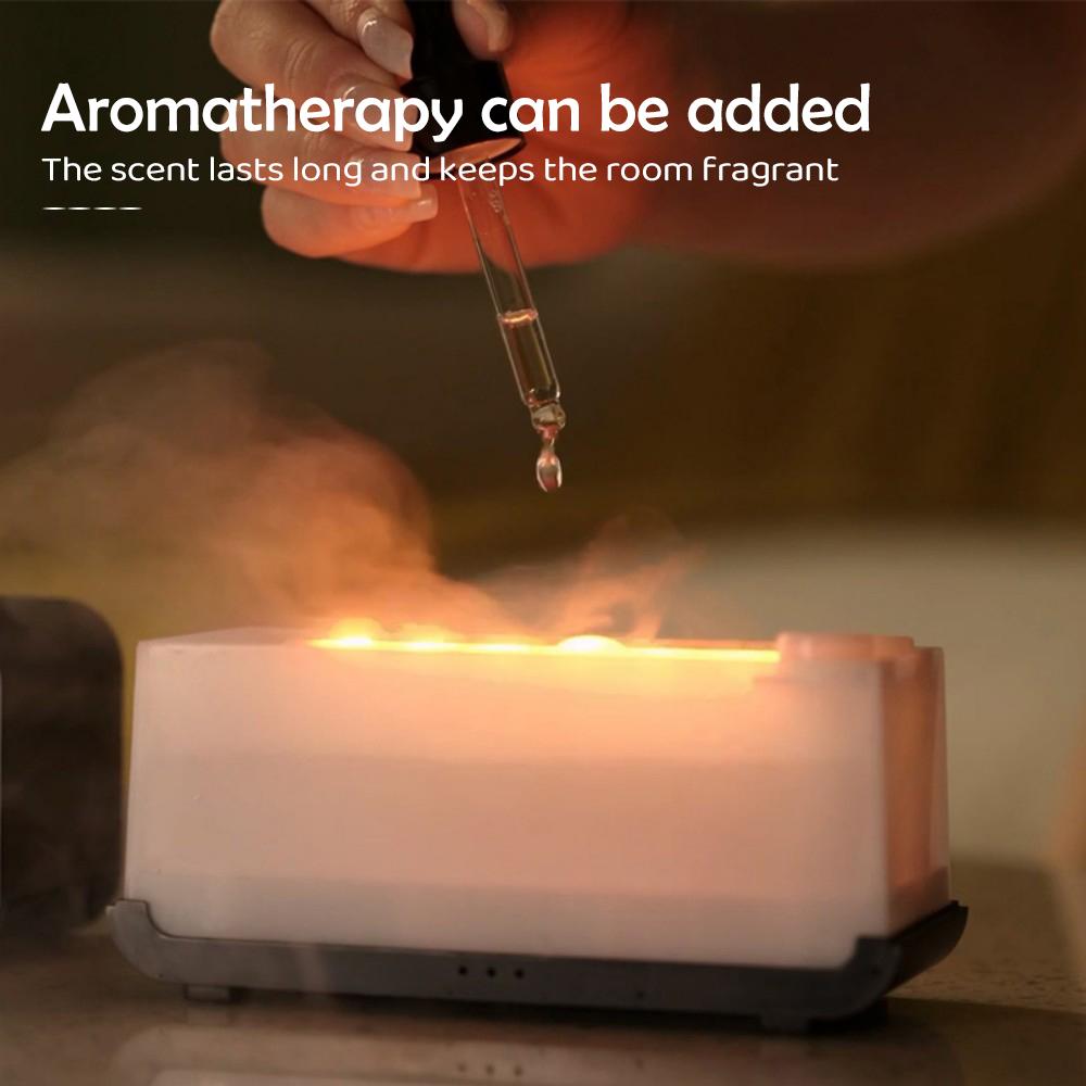 Farbenfroher Flammen-Luftbefeuchter mit Umgebungsnachtlichtern 3-Positionen-Timer-Schalter Fernbedienung USB Ätherisches Öl Aroma-Diffusor