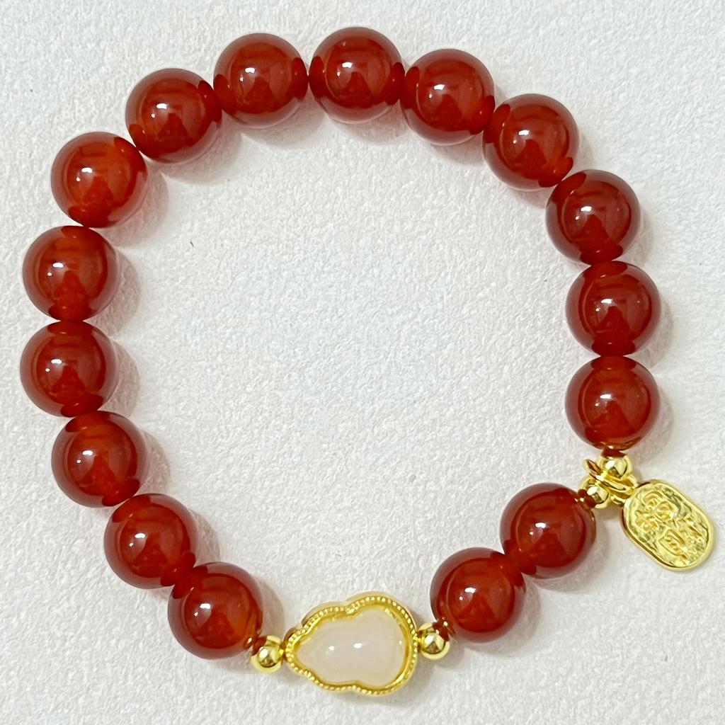 Natural Stone Beaded Bracelets for Women 10mm Round Beads Agate Bangle Semi-Precious Gemstones Bracelet DIY Valentines Day Gifts