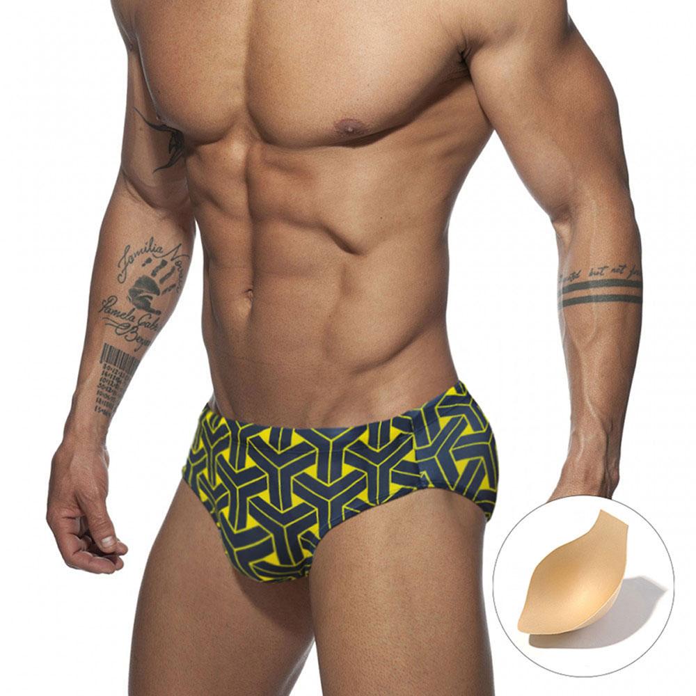 Men Swim Briefs Trunks Color Blocking Fashion Print Tight Fit Sexy Swimwear Beach Wear Tanning Surfing GYM