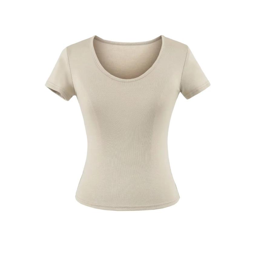 U-neck slim-fit short-sleeved T-shirt women's summer new American Spice Girl solid-color thin slim-fit slim bottom top