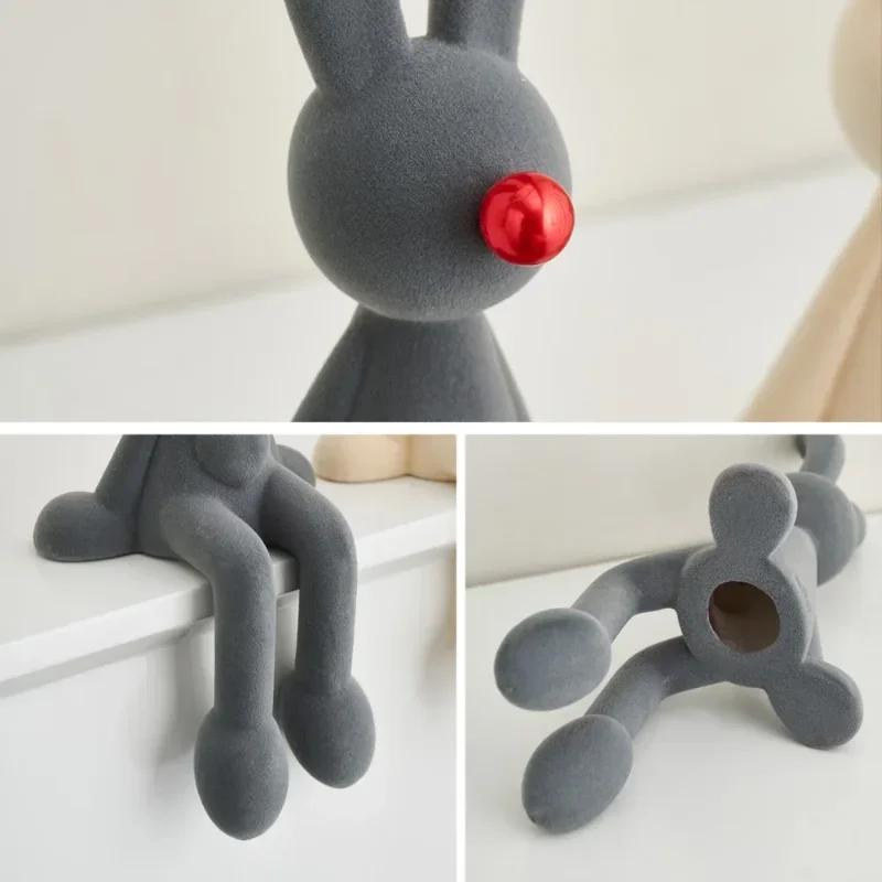 Neue nordische sitzende Kaninchen-Beflockungsfigur mit langem Ohr, TV-Weinschrank, moderne Kunst, Dekoration für Zuhause, Desktop, Veranda, Skulptur, Handwerk