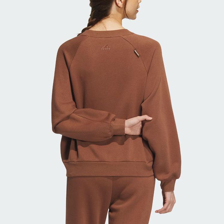 Adidas Solid Color Fleece Sports Casual Crew Neck Long Sleeve Sweatshirt Women Sweatshirt Brown IX6792