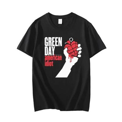 GREEN DAY American Idiot Print Tshirt American Punk Band Print Fashion Round Neck Short Sleeve Top for Men Vintage Loose Tshirt