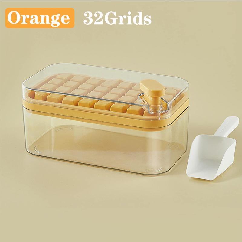 1 pz. Tipo di pressione a un pulsante Scatola per stampi per ghiaccio 32/64 Griglie Stampo per cubetti di ghiaccio in plastica Stampo per vassoio per ghiaccio con scatola di immagazzinaggio con strumento per bar da cucina per bevande fresche