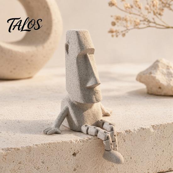 Talos 3D Printed Articulated Moai Statue Ornament, Movable Joints Figurine, Stable Stone Texture Sculpture for Desktop Living Room Study Decor Gift