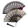 Ladies Lace Hand Fan Black White Cloth Folding Fans With Tassels Ancient-Style Dance Folding Hand Fan For Wedding Party Favor