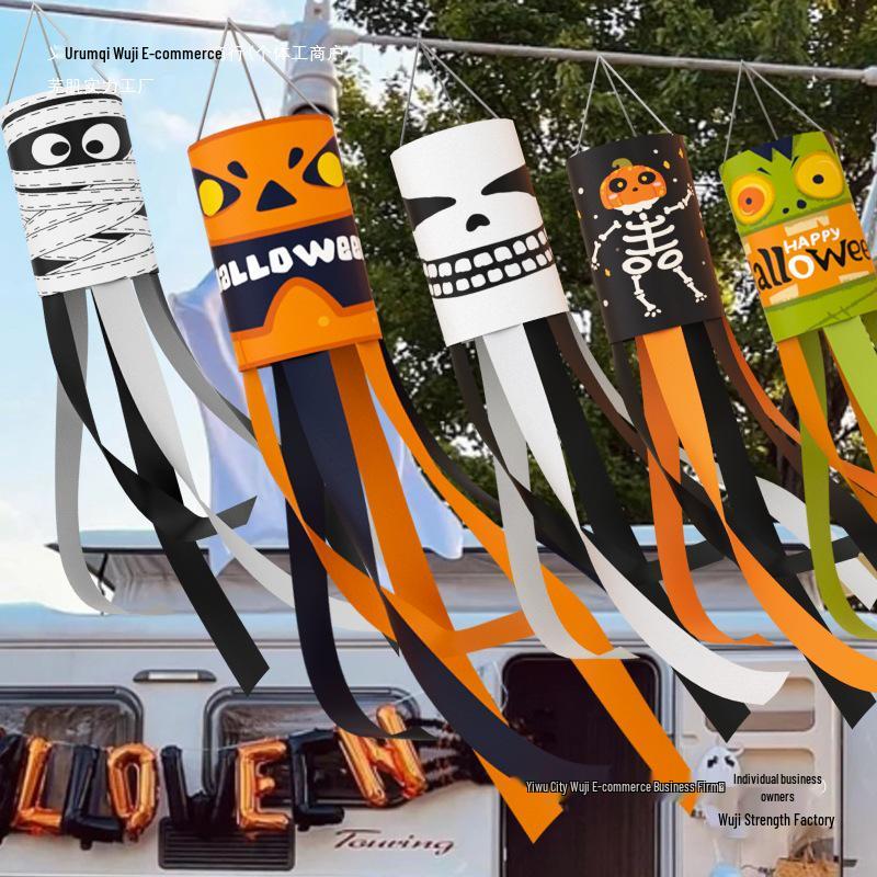 Halloween Outdoor Hanging Decorations: Pumpkin & Ghost Wind Sock Flags