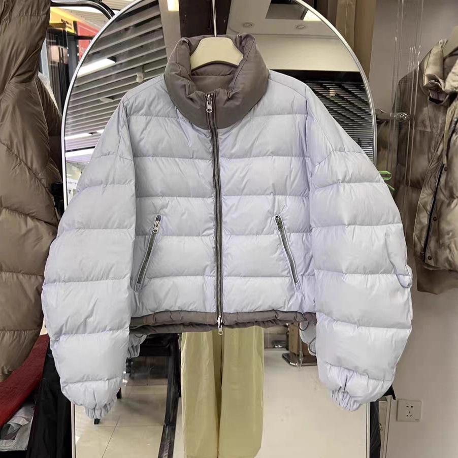 European station double-sided down jacket women's winter new contrasting color casual stand-up collar bread jacket short jacket tide