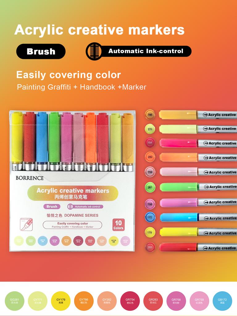 BORRENCE 120 Colors Acrylic Paint Markers Pens Set Large Ink Capacity Soft Head Direct Liquid Graffiti Painting Acrylic Markers