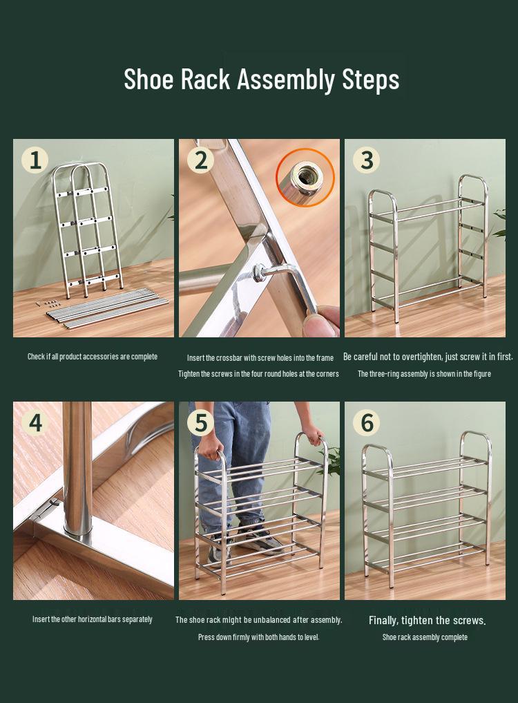 Stainless Steel Multi-layer Shoe Rack, Space-Saving Floor-Standing Shelf for Home and Dormitory Entrance.