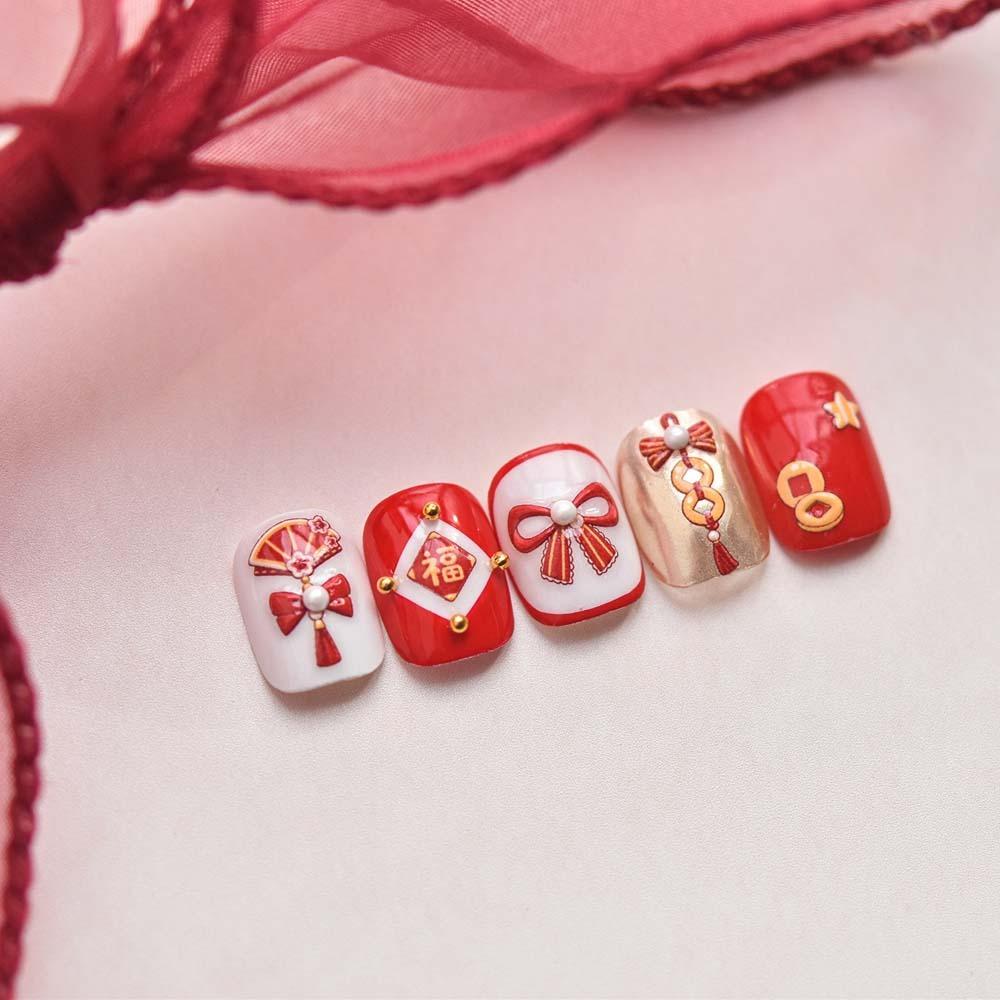 Nail Accessories Chinese New Year Nail Sticker 3D Pearl Bow Snake Nail Decoration  Lady/Girls