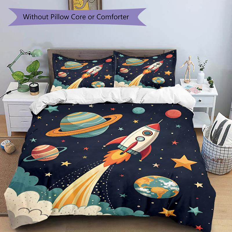 3pcs Space Adventure Bedding Set, Includes 1 Comforter + 2 Pillowcases, Without Pillow Inserts, Soft Comfortable, Lightweight Breathable021
