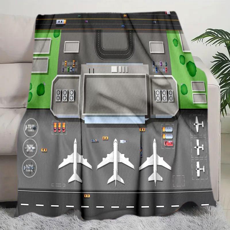 Airport Runway Map Print Blanket Soft Comfortable All Seasons Suitable Sofa Office Nap Travel Birthday Gift Christmas Present