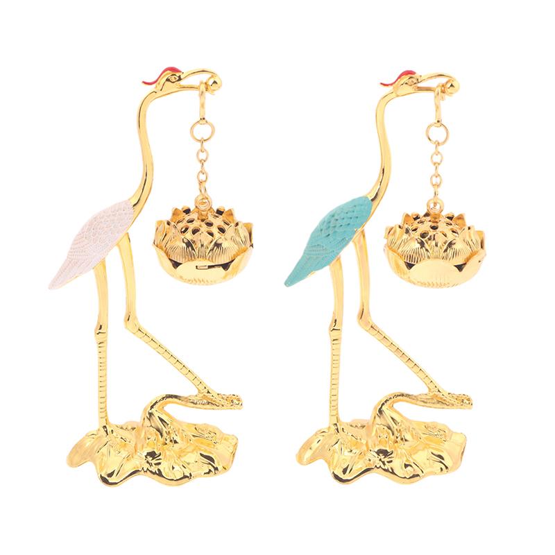 Crane Incense Burner Holder Stove Lotus Incense Burner Antique Alloy Lotus Hanging Stove Tea Ceremony Craft Household Decoration