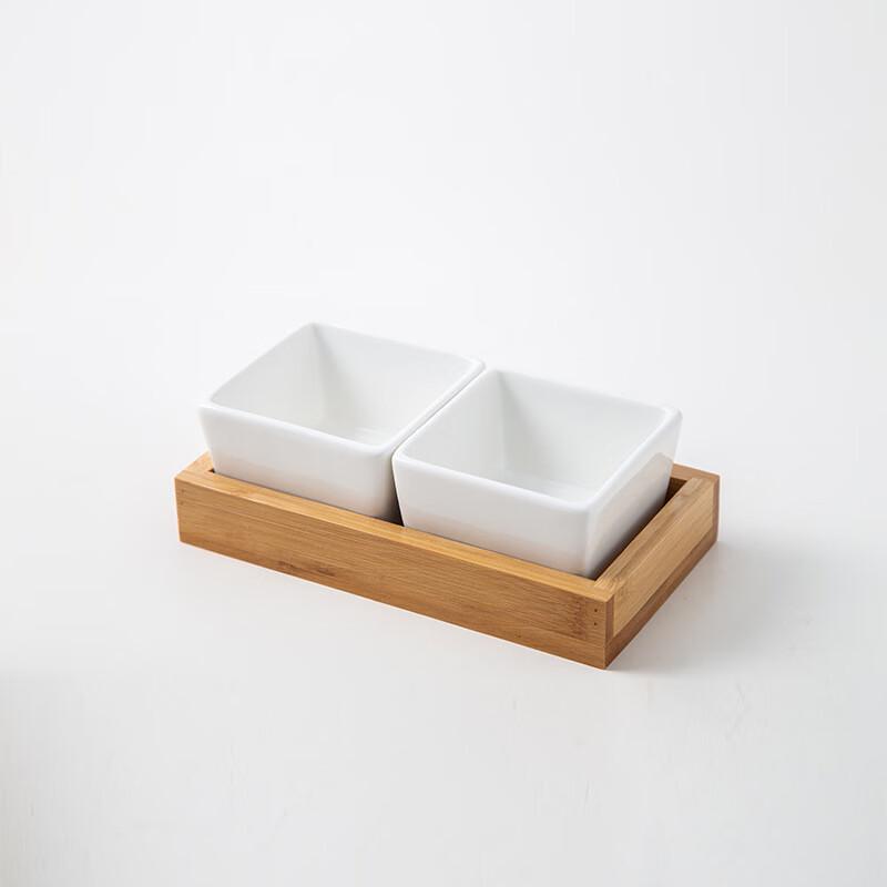 Qianxing Ceramic Sectioned Serving Platter with Bamboo Tray