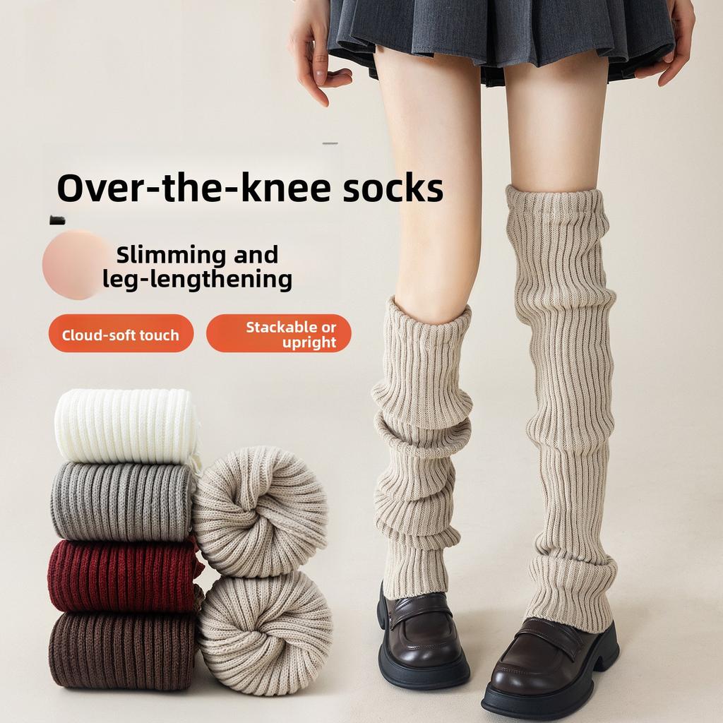 Knee-length Stocking Gloves for Women in Autumn and Winter, Knitted Pile Socks, Long Stockings for Girls, Winter Long Leg Covers